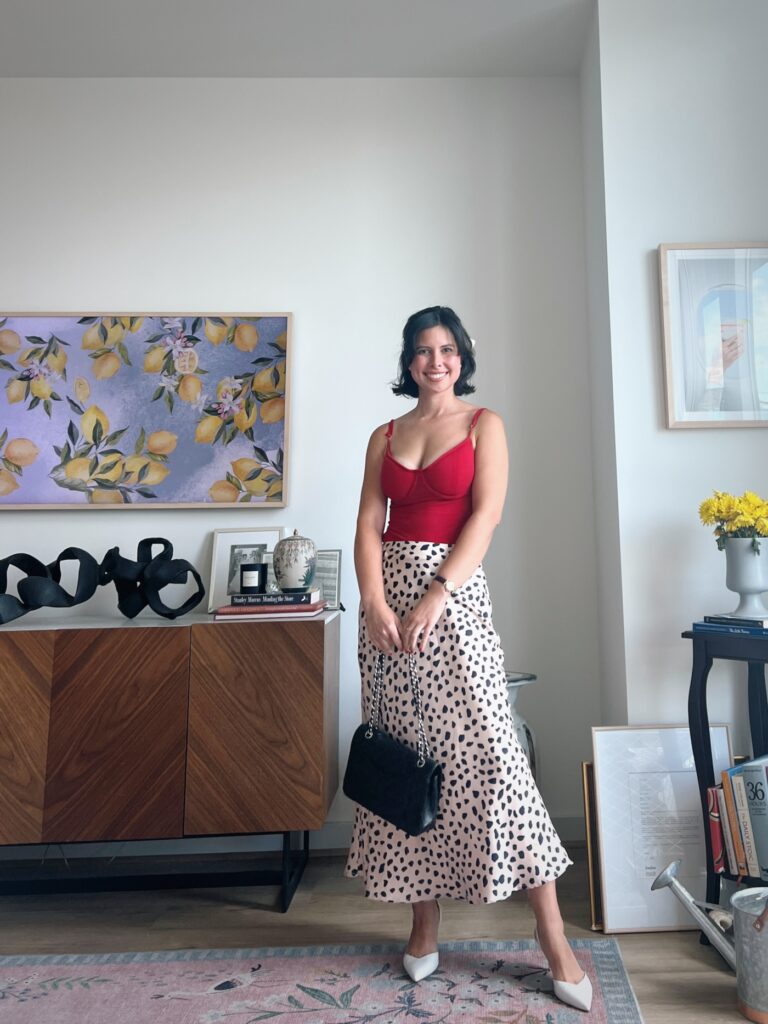 How to style a leopard print skirt for summer - wearing Lovers and Friends skirt with Red Reformation bodysuit